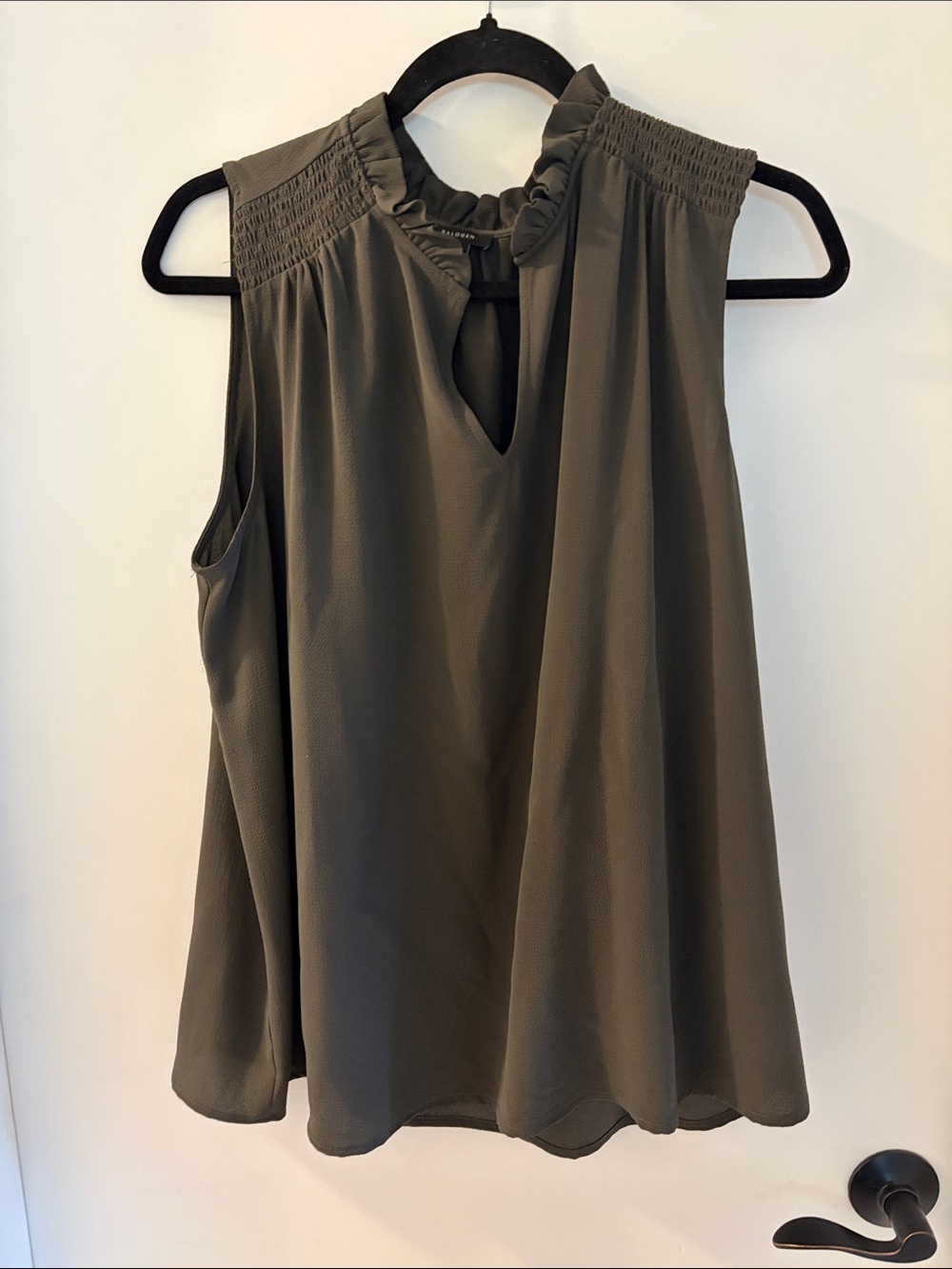 Halogen Olive Green Ruffle Neck Sleeveless Top